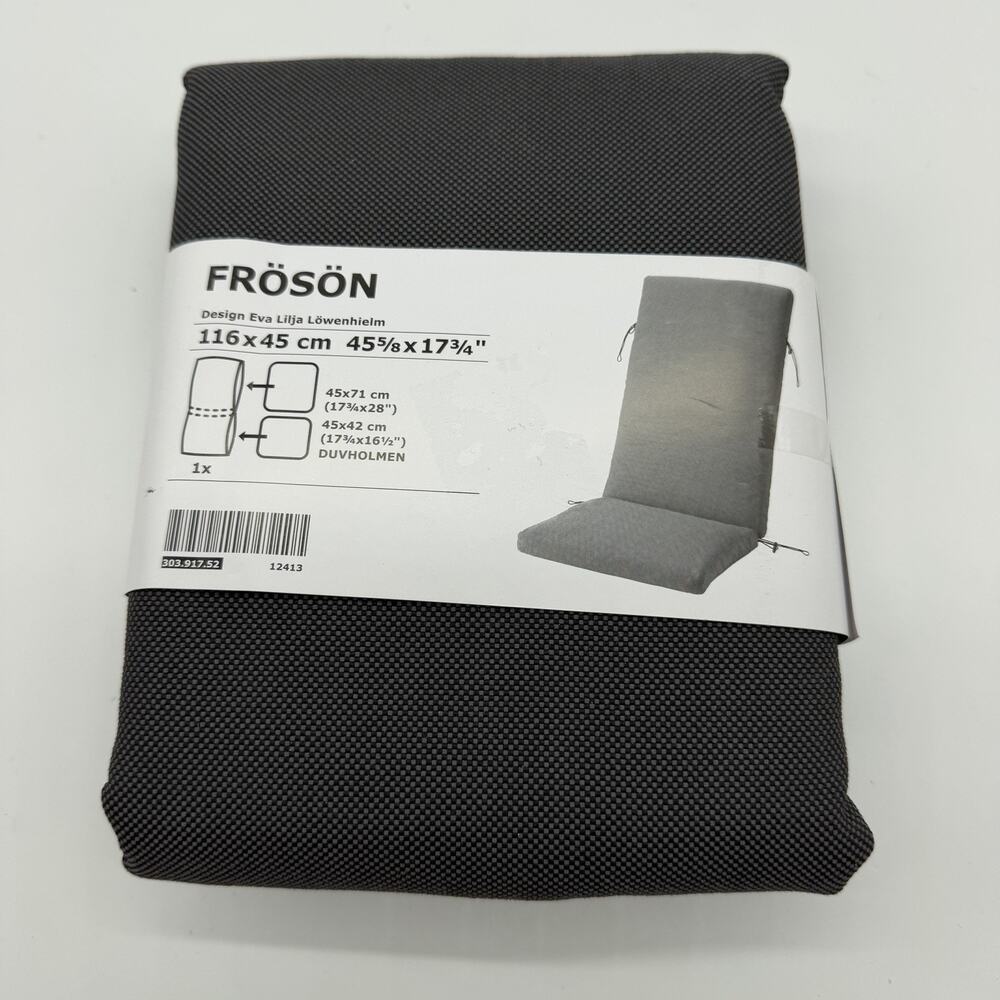 IKEA FROSON Duvholmen Chair Cushion Cover 45 5/8"x17 3/4" Dark Gray Outdoor New